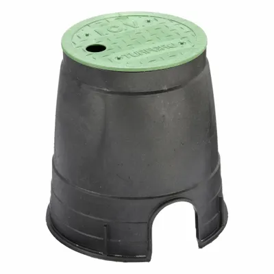 NDS Meter Box: Polyolefin, Round, 9 in Overall Ht, 6 in Dia, 2 3/4 in x 2 1/4 in Pipe Size - Valve & Meter Boxes