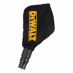 Dust collection bag for miter saws, compatible with DEWALT models and universal fit. Dimensions: 16 in length, 6 in width, 2 in height. Captures sawdust and debris during cutting operations to maintain a cleaner work environment.