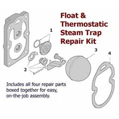 Float and thermostatic repair kit for steam traps. Compatible with B Series models including 15-B8. Used to service steam traps in industrial steam systems for condensate removal.