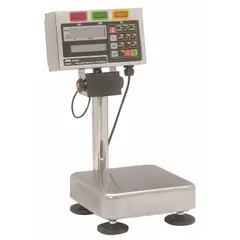 This IP65-rated bench scale features a 9 7/8 in x 9 7/8 in stainless steel weighing surface and a column-mounted indicator for easy reading at standing height. With 0.001 lb/0.0005 kg readability and an RS-232 port, it is suited for precise weighing in industrial, food processing, and laboratory settings where washdown or dusty conditions are present.
