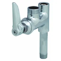 This pre-rinse add-on faucet features a chrome-finished brass body and swivel spout with a 2 5/16-inch reach. It delivers a 9.73 gpm flow rate and connects via NPT threads. Commonly used in commercial kitchens for rinsing dishes and cookware.