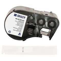 Vinyl, white (matte) precut label roll cartridge for wire and cable identification. Measures 2 3/4 in x 1/2 in, designed for 10 AWG to 3 AWG wire gauge. Compatible with M511 printer series. Used for marking wires and cables in industrial, electrical, and panel-building applications.