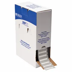Polyolefin sleeve label roll with white matte finish. Each label measures 7/16 in x 11/32 in and fits wire gauges 10 AWG to 20 AWG. Compatible with M610 printer series for on-demand wire identification and marking in panel building, electrical maintenance, and industrial control wiring.