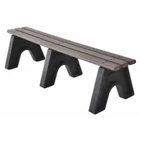 This outdoor bench from the Sport series features a vandal-resistant resinwood construction with a gray plank surface seat and black frame. It measures 72 inches in length and 18 inches in height, suitable for parks, sports fields, and other public spaces
