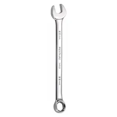 This metric combination wrench features a 12-point box end and an offset design for improved access in confined spaces. The 22 mm head size and 12-1/2 in overall length suit it for tightening or loosening fasteners in automotive, machinery, and general assembly tasks. The chrome finish resists corrosion.