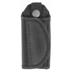 This key holder is a black nylon ballistic pouch with a snap closure, measuring 4 3/4 inches by 58 mm. It is used to secure and organize keys in industrial or facility settings, keeping them accessible yet protected.