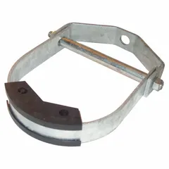 This zinc-plated steel clevis hanger is designed for suspending 14-inch pipe using 1-inch threaded rod. It supports a load capacity of 1,700 lb and is intended for use with insulation saddles in commercial and industrial piping systems where overhead suspension is required.