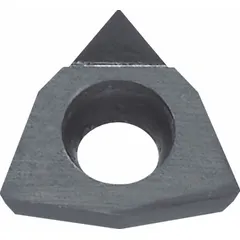 This Trigon (W) indexable turning insert features a polycrystalline diamond (PCD) grade for high-speed finishing of non-ferrous materials. It is suited for turning, facing, and profiling operations where wear resistance and surface finish are required.
