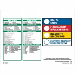 Paper adhesive label measuring 6 inches wide by 8 inches tall, supplied in a pack of 100. Designed for workplace hazard communication and chemical labeling to identify hazardous materials in industrial environments.