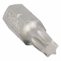 Insert bit with T25 Torx head and hex shank for driving Torx fasteners. Overall length 1 inch. Supplied in a 10-pack. Suitable for use with power tools and hand drivers in assembly and repair tasks.