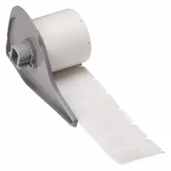 White matte vinyl wraparound label measuring 1 1/2 in x 3/4 in, designed for wire marking on 10 AWG to 4 AWG wire gauge. Compatible with M710 printer series and requires M7-R4300 ribbon. Used for identifying cables and conductors in control panels and electrical installations.