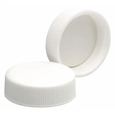 WHEATON Cap: 35 mm Dia, White, Polypropylene, PTFE Faced Polyethylene - Screw On Caps