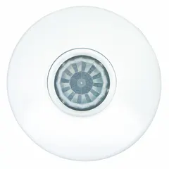 Passive infrared (PIR) and microphonic ceiling-mount occupancy sensor for fluorescent, incandescent, and LED lighting loads. Hard-wired unit operates at 120/220/230/277V, supporting 800W/6.67A incandescent. Automates lighting control in commercial and industrial spaces based on occupancy detection.