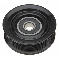 Flat idler pulley for vehicle accessory belt systems. Steel construction with 15/32 in inside diameter and 2 3/8 in pulley diameter. Light duty rating. Maintains belt tension and alignment in automotive engines.