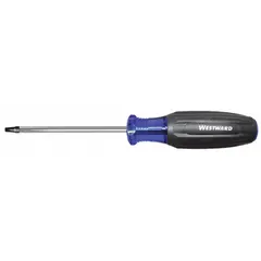Square screwdriver with #2 tip size and 8 1/4-inch overall length. Cushion grip reduces hand fatigue. Used for driving and removing square-drive fasteners in assembly, maintenance, and repair tasks.