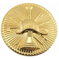 Gold metal rank insignia measuring 15/16 in, featuring a Scramble Fire Discs design. Attaches via clutch pin for secure fastening. Used to denote fire service rank on uniform collars or lapels