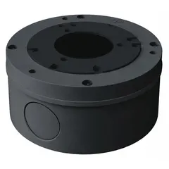 Aluminum junction box in gray finish for cable management and secure mounting. Includes mounting hardware and is compatible with Transcendent series turret cameras. Screw mount type provides a stable enclosure for routing and protecting camera cables.