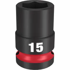 This 1/2" drive impact socket is designed for use with impact wrenches on metric 15 mm hex fasteners. The 6-point configuration provides a secure grip on fastener heads, reducing the risk of rounding. Suitable for automotive, industrial, and maintenance applications requiring high-torque fastening and loosening.