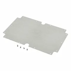 Galvanized steel back panel for interior mounting within electrical enclosures. Provides a stable surface for securing components such as terminal blocks, relays, and controllers. Overall height 11.2 inches, overall width 7.28 inches.