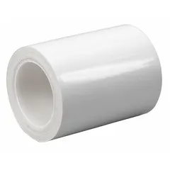 Single-sided white polyethylene film tape with rubber adhesive, 4 inches wide, 5 yards long, and 9.5 mil thick. Used for preservation sealing of surfaces during storage, transport, or painting in indoor and outdoor environments.