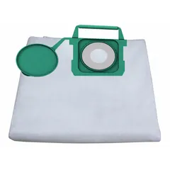 Standard cloth vacuum bag for wet and dry pickup. Compatible with Dayton models MV-1300-0GEV, MV-1300-HGEV, MV-1800-0GEV, and MV-1800-HGEV. Suitable for collecting liquids and dry debris in workshop and industrial cleanup tasks.