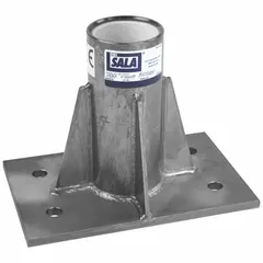 Bolt-on floor-mount davit system base with 12 1/2 in length. Provides 360° davit mast rotation. Zinc-plated silver finish. Compatible with lower mast extension and davit arms. Used for confined space fall protection and rescue.
