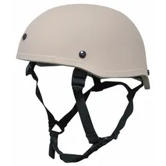 This Level IIIA ballistic helmet is constructed from aramid and features a low-profile design. It includes a suspension system for comfort and is finished in tan. Suitable for tactical and security applications requiring protection against handgun rounds and fragmentation.