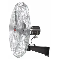 This Dayton wall-mount fan features a 30-inch blade diameter and a 1/3 hp motor operating on 115V AC. It offers three speeds for adjustable airflow and is non-oscillating with a bracket mount for fixed installation. Suitable for general ventilation and air circulation in industrial spaces such as warehouses, factories, and workshops.