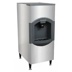 This manual fill ice dispenser stores up to 120 lb of ice and dispenses it via a rocking chute. The unit features antimicrobial protection to help maintain hygiene. It is suited for commercial settings such as hotels, cafeterias, and restaurants where self-service ice dispensing is required.
