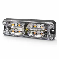 Rectangular white LED perimeter warning light for vehicles. Operates on 12-24V DC with 29 selectable flash patterns. Includes mounting hardware and blunt cut wires for electrical connection. Bolt mount with 1/2 in overall width