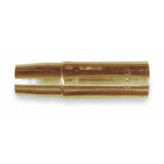 Tapered nozzle for MIG welding, with 3/8 in bore diameter and 1/8 to 5/32 in tip recess. Self-insulated design directs shielding gas and protects contact tip. Supplied as a 2-pack, model WS21T-37.