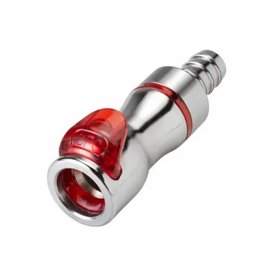 CPC Quick Connection Coupling: Straight, 3/8 in ID Size, Warm Red, Barbed/Quick Disconnect - Chrome-Plated Brass Quick-Disconnect Tube Fittings