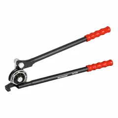 This lever-style bender is designed for bending aluminum and copper tubing with a 1-1/2 inch outer diameter. It features calibrated angle markings from 0 to 180 degrees for precise bends. The bender is constructed from aluminum. Typical applications include HVAC, refrigeration, and plumbing systems.