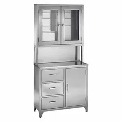This tall cabinet is constructed with glass and stainless steel, providing visibility of contents and corrosion resistance. It measures 36 inches wide by 16 inches deep, suitable for organized storage in laboratory, industrial, or healthcare settings.