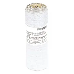 This adhesive-backed sanding roll features 180-grit silicon carbide abrasive on A-weight paper with a pressure-sensitive adhesive (PSA) backing. Suitable for sanding and finishing on wood, metal, plastic, and composites.