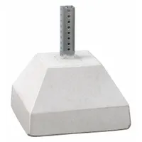 Concrete sign base for 2 in x 2 in square sign posts. Gray concrete construction with integrated square post sleeve. Provides stable anchoring for temporary or permanent signage in traffic control, parking lot, and construction zone applications