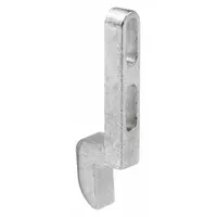 This keeper is a screen door hardware component used to secure the door latch. It measures 1 3/16 in overall height, 7/32 in overall length, and 1/4 in overall width. The silver, unfinished finish suits various screen door applications. Supplied as a single piece