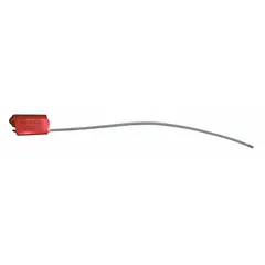 Adjustable-length cable seals with a zinc body and orange finish. Each seal has a 12-inch cable length and 1/16-inch cable diameter. Marked with black sequential numbering and the message 'Sealed'. Supplied in a pack of 100. Used for tamper-evident securing of cargo, meters, and industrial enclosures.