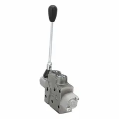 This DELAVAN stack valve working section is a four-way, three-position directional control valve with manual actuation and spring center to neutral spool action. It has a maximum flow rate of 12 gpm and features two work ports with #8 SAE O-Ring Boss connections and a 3/4″-16 pressure connection. Typical applications include controlling hydraulic fluid direction in industrial machinery, mobile equipment, and machine tool circuits.