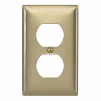 HUBBELL Wall Plate: Duplex Outlet, 1 Gang, Brass, Std Size (MPN SB8)