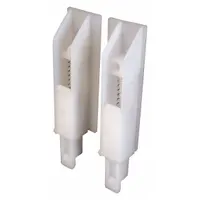 This hanging door guide measures 2 19/32 in long by 3 3/4 in wide and supports doors up to 30 lb. It is used to guide and stabilize sliding doors within their track, reducing sway and friction for smooth operation in bypass or pocket door systems