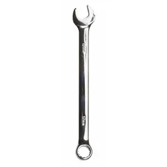 Alloy steel combination wrench with chrome finish. Features a 12 mm 12-point box end and open end with offset design. Overall length of 7 5/8 in. Used for tightening and loosening metric fasteners in maintenance and repair tasks.