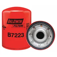 Spin-on oil filter for Komatsu equipment. Features a 1 1/8"-16 thread size, 5 7/8 in overall height, integral gasket, and cellulose media. Interchange numbers: Baldwin B7223, FleetGuard LF3664