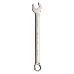 This SAE 12-point combination wrench features a 1 11/16 in head size and an overall length of 22 3/4 in. The offset design provides clearance for turning fasteners in confined spaces. Suitable for general maintenance, assembly, and repair tasks where a satin finish is desired.