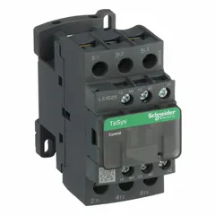 This 3-pole non-reversing IEC contactor is rated for 25 A with a 24V AC coil and 3 normally open contacts. It is used for switching three-phase motors and other inductive loads in motor control, lighting, and HVAC systems. No integrated surge suppression.