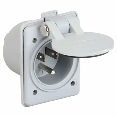 HUBBELL Straight Blade Inlet, 5-15P, Gray, 125V AC, 15A, 2 Pole, 3 Blade - General Purpose Inlets