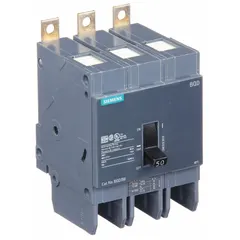 The Siemens BQD350 is a 50 A, 480V AC, 3-pole bolt-on miniature circuit breaker from the BQD Series. It provides overcurrent protection for branch circuits in commercial and industrial power distribution systems. Suitable for use in panelboards and load centers where bolt-on mounting is required.