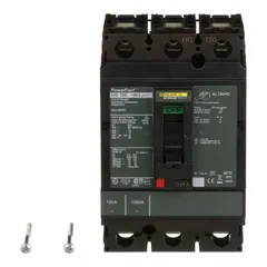 Three-pole molded case circuit breaker rated 125 A with a 65 kA interrupting capacity at 240 V AC. Fixed configuration with line and load lug terminations. Provides overcurrent protection for branch circuits in industrial and commercial electrical distribution systems.