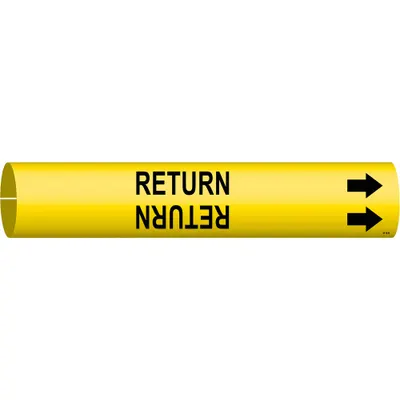 BRADY Pipe Marker: Return, Yellow, Black, Fits 1 1/2 to 2 3/8 in Pipe O.D., 1 Pipe Markers - Return Snap-On Pipe Markers