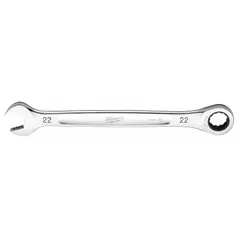 This 22 mm metric 12-point ratcheting combination wrench is constructed from chrome vanadium steel with a chrome finish. It features a standard-length design for general fastening and loosening tasks in assembly, maintenance, and repair work.